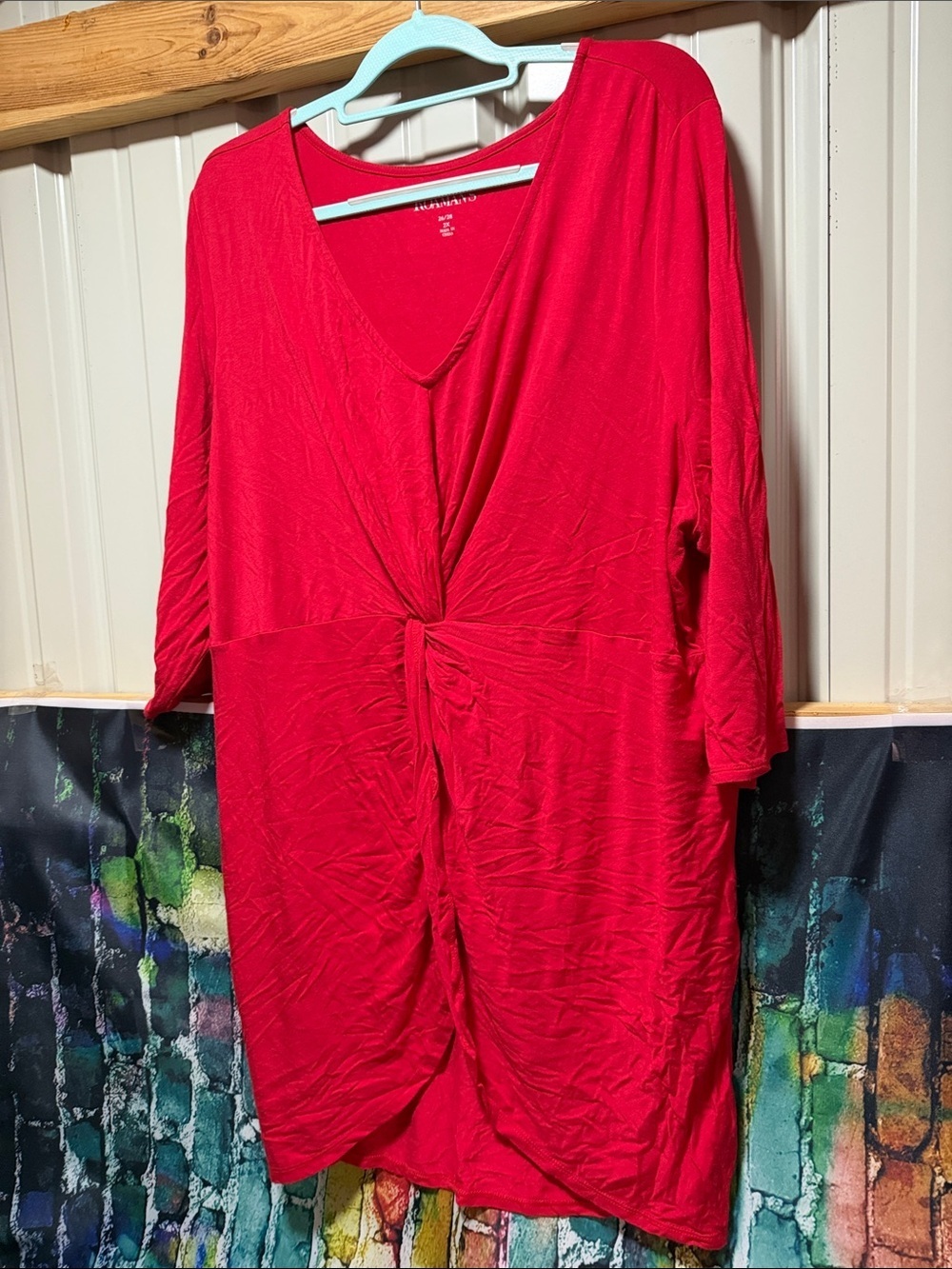 Red V-Neck Twist Front Dress Roaman’s plus size 2x 26/28